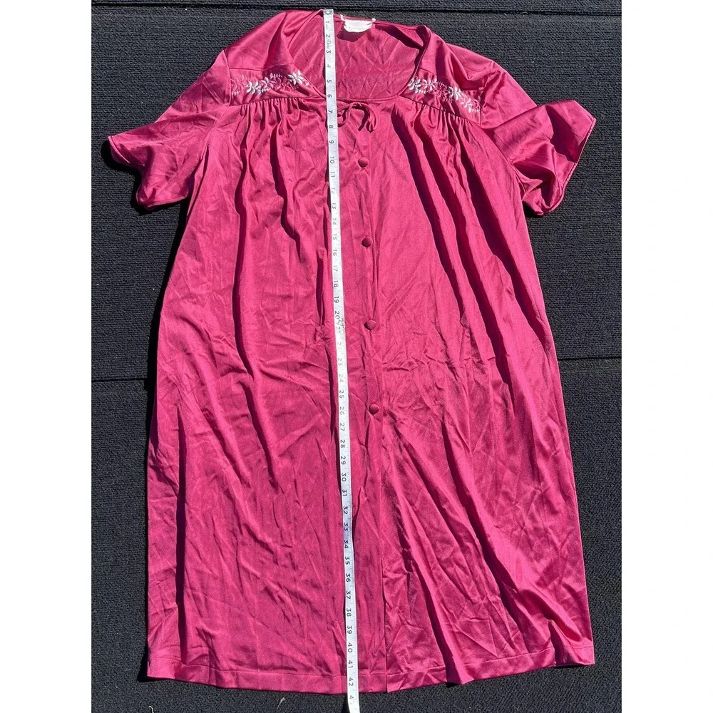 Vintage JCPenney Nightgown Robe Set Womens XXL Burgundy Embroidered Made USA 90s